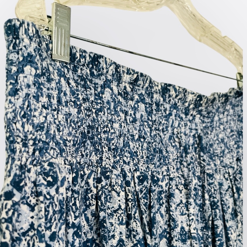 J. Jill Smocked Waist Printed Maxi Cotton Bohemian Skirt Tassels Blue White M - Picture 4 of 8